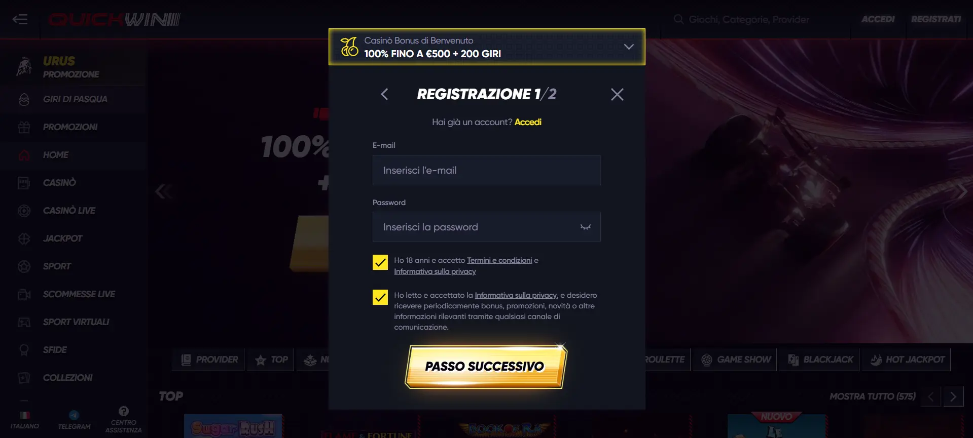 Come registrarsi su QuickWin casino?